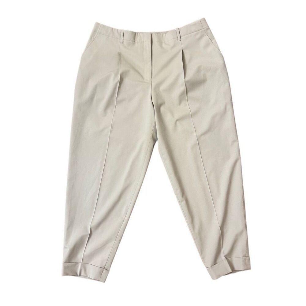 Lafayette 148 Cuffed Cropped Khaki Pleated Dress Pants Virgin Wool Blend Size 14